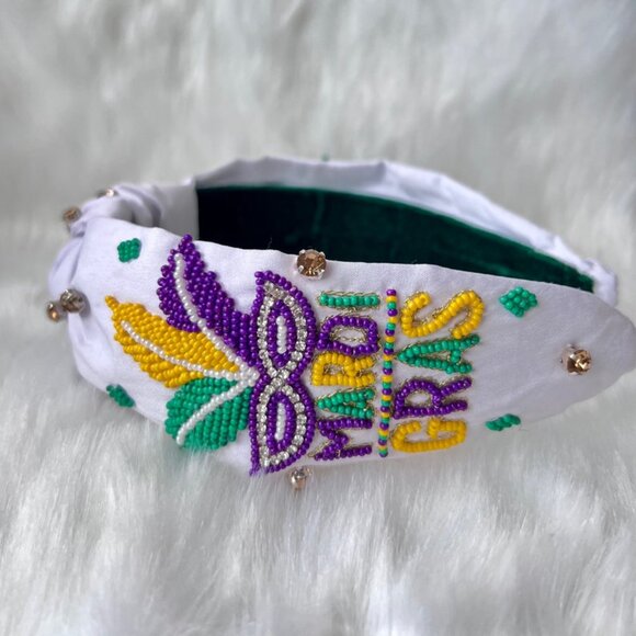 Carnival Mask Mardi Gras Beaded Knotted Headband - Picture 5 of 5